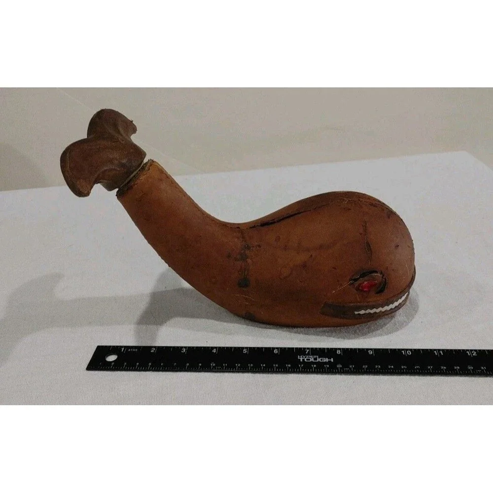 Vintage Rare Italian Leather Whale Bottle Decanter